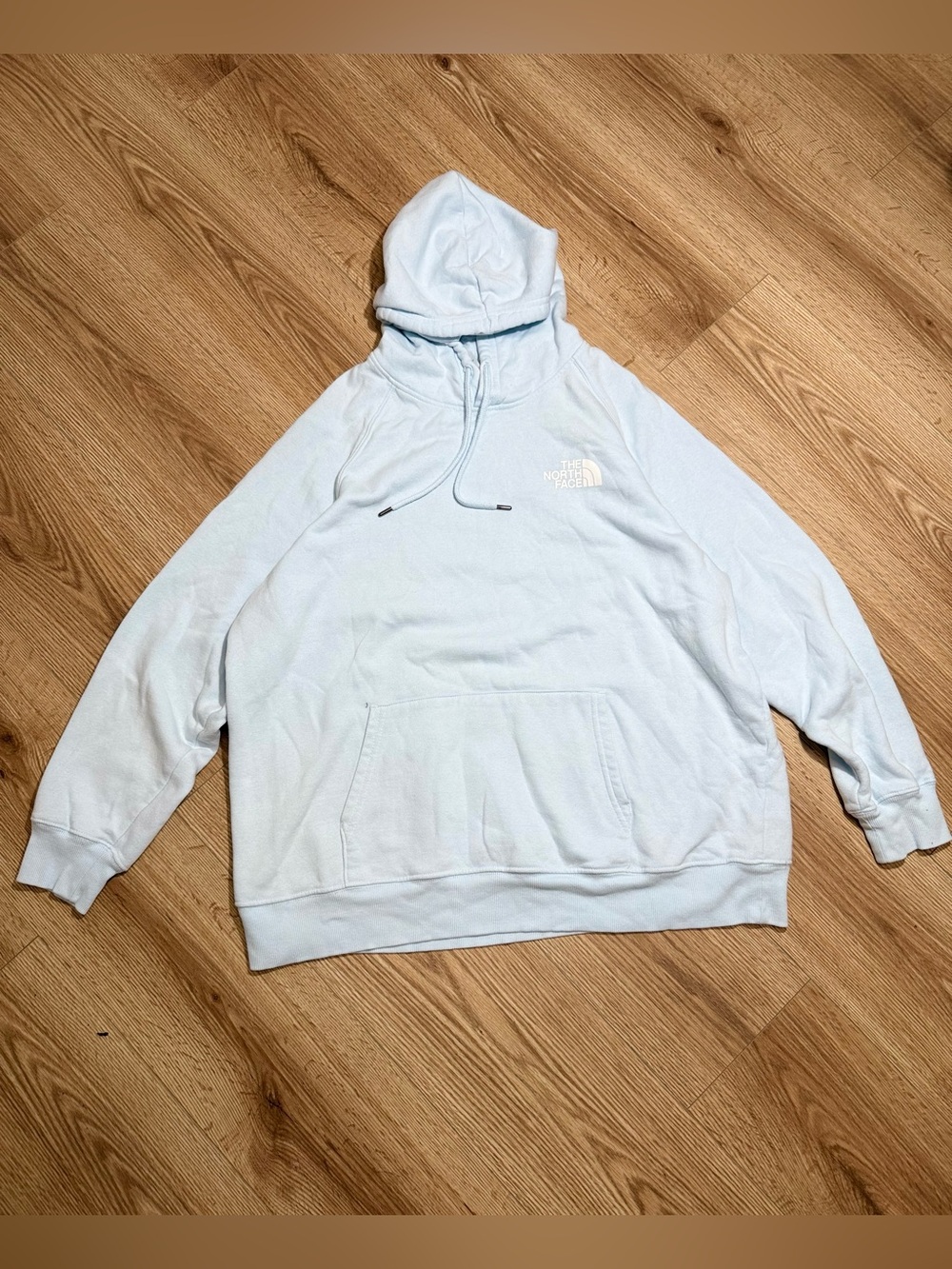 THE NORTH FACE Box Logo Hoodie Light Blue Never Stop Exploring Womens XXL